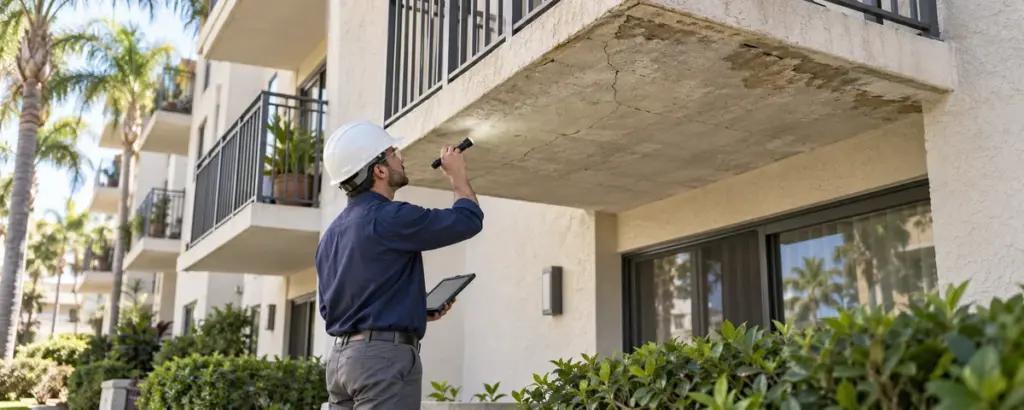 Condominium balcony inspection header