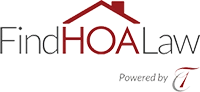 A red and gray logo for an HOA attorney / HOA law firm, with a house icon above the letters 'HOA' and the words 'Powered by'